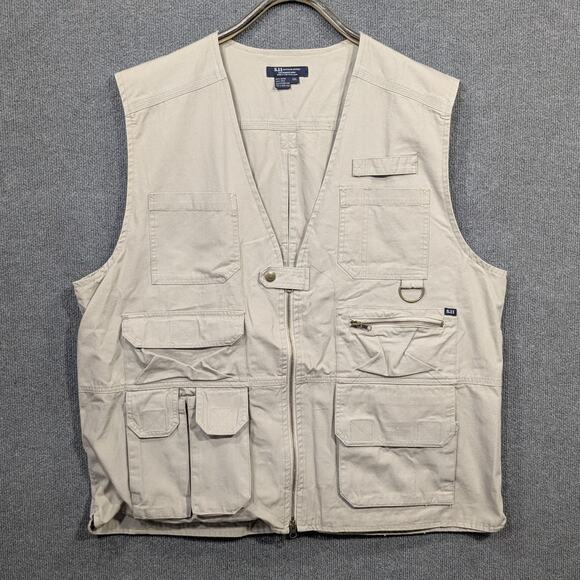 5.11 Tactical Series Vest Mens XXL 2XL Fast Tac Concealed Carry Weapon Zip Khaki - Picture 1 of 14